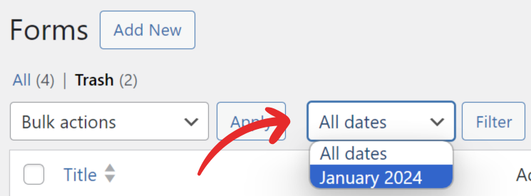 Filter forms by date screenshot 2