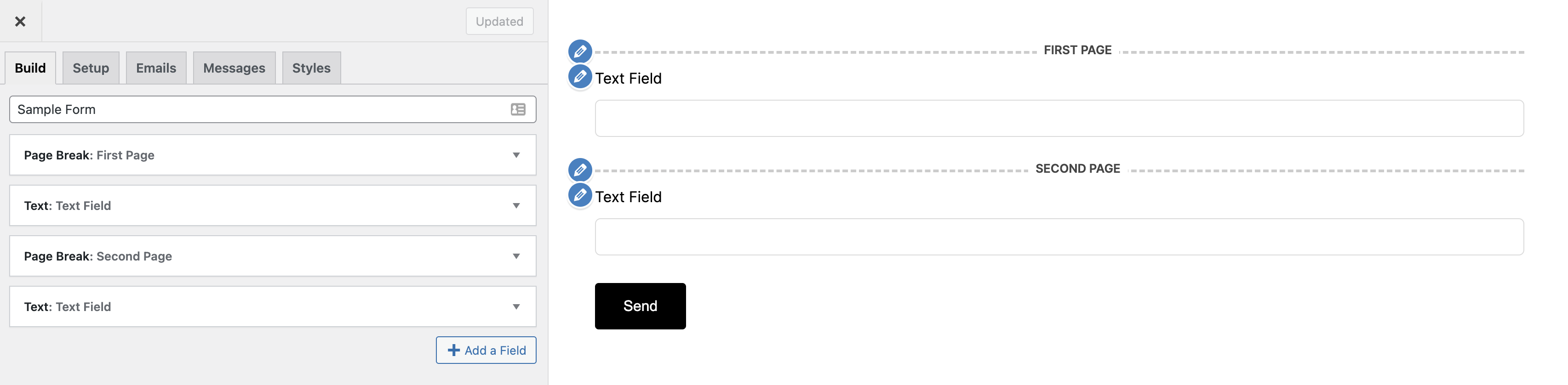 Setting up multi-page forms using page break fields screenshot 1